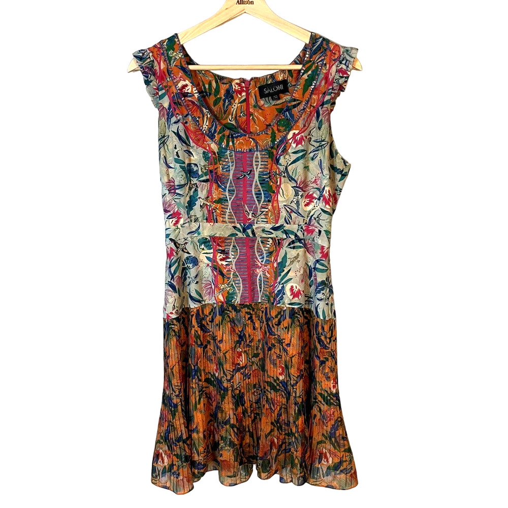 SALONI Elodie Lunar Flight Dress Pleated Floral Tropical Dress Size 6 - Picture 5 of 16